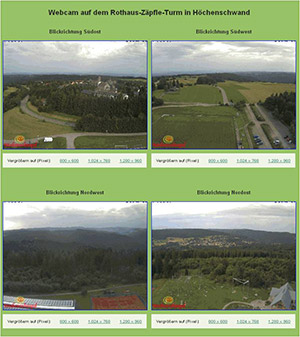 Internetseite H&ouml;chenschwand mit Bildern von 4 Webcam